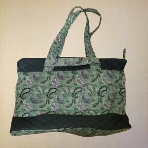 Travelon Quilted Paisley Tote Shoulder Bag Green Fabric Multiple Pockets